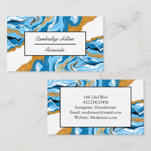 Blauwe, witte en gouden blauwe, blauwe en goudblau visitekaartje (Voorkant / Achterkant)