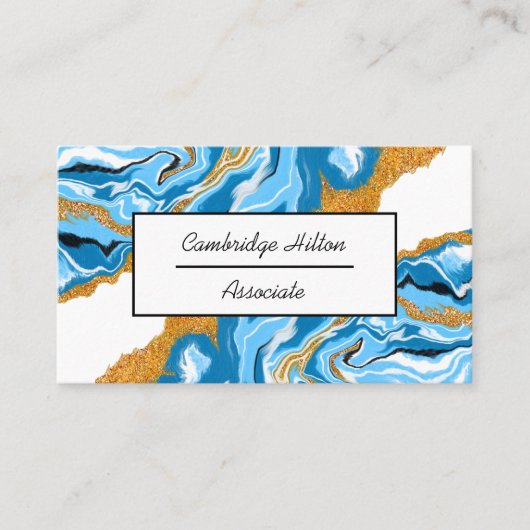 Blauwe, witte en gouden blauwe, blauwe en goudblau visitekaartje (Voorkant)
