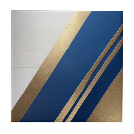 Blauwe, witte en gouden keramische Tegel Tegeltje (Voorkant)