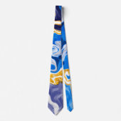 Blauwe, witte en gouden rondjes, marmer stropdas (Voorkant)