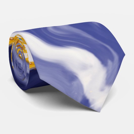 Blauwe, witte en gouden rondjes, marmer stropdas (Opgerold)