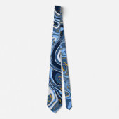 Blauwe, witte en gouden rondjes, marmer stropdas (Voorkant)