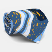 Blauwe, witte en gouden rondjes, marmer stropdas (Opgerold)