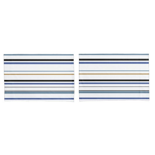 Blauwe witte en goudvlekstrepen Pillow C Kussensloop (Voorkant-Set)