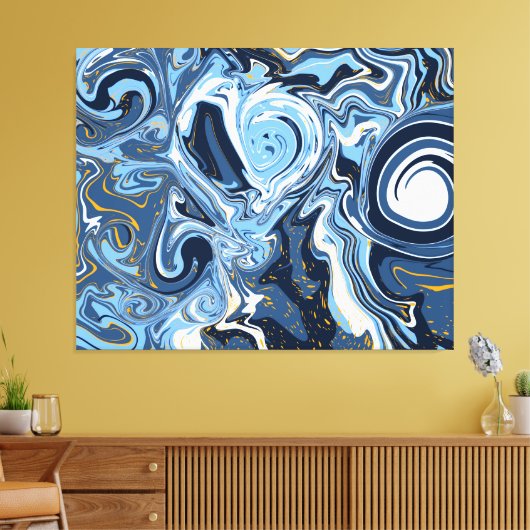Blauwe, witte en goudziren canvas afdruk (Insitu (Woonkamer))