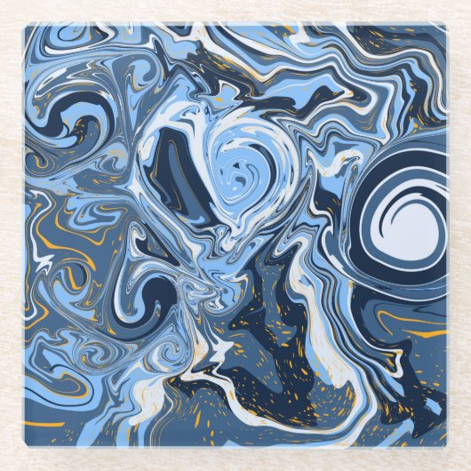 Blauwe, witte en goudziren glazen onderzetter (Voorkant)