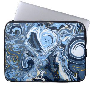 Blauwe, witte en goudziren laptop sleeve