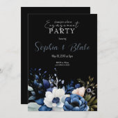 Blauwe, witte en groene Floral Black Engagement Pa Kaart (Voorkant / Achterkant)