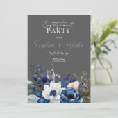 Blauwe, witte en groene Floral Grey Engagement Par Kaart (Staand voorkant)