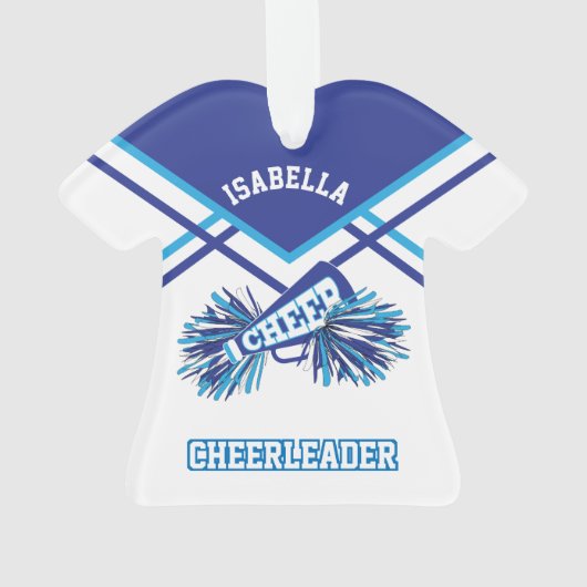 Blauwe, witte en lichte blauwe Cheerleader Ornament (achterkant)