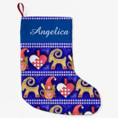 Blauwe witte en rode Zweedse kerstWaterverf Kleine Kerstsok (Voorkant)