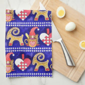 Blauwe witte en rode Zweedse kerstWaterverf Theedoek (Quarter Fold)