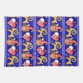 Blauwe witte en rode Zweedse kerstWaterverf Theedoek (Horizontaal)