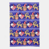 Blauwe witte en rode Zweedse kerstWaterverf Theedoek (Verticaal)