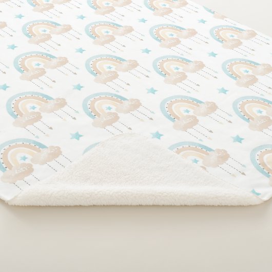 Blauwe witte en zwarte wolken en regenbogen babyjo sherpa deken (3/4)