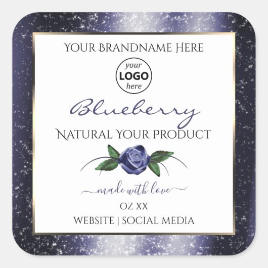 Blauwe witte etiketten met mousserende glitter-Log (Voorkant)