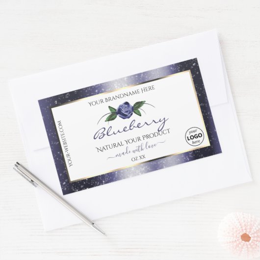 Blauwe witte etiketten met mousserende glitter-Log (Envelop)