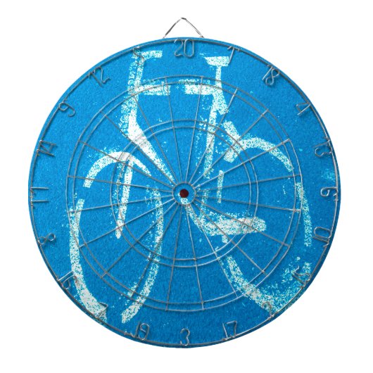 Blauwe witte fiets, fietsenbord dartbord (Voorkant)