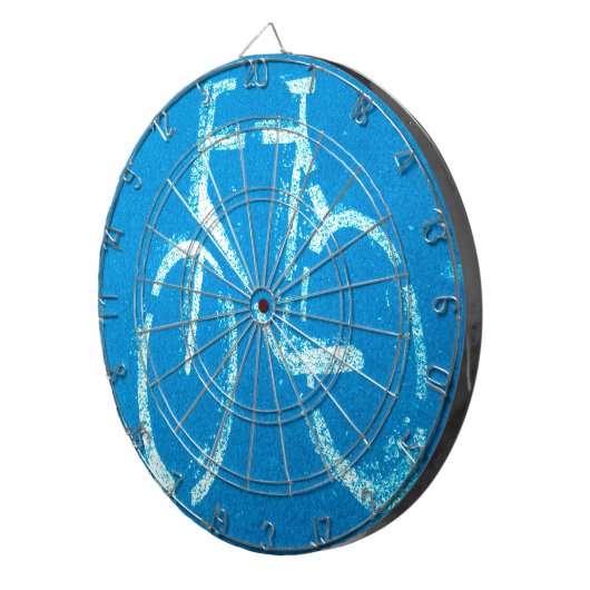 Blauwe witte fiets, fietsenbord dartbord (Voorkant Rechts)