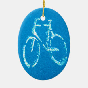 Blauwe witte fiets, fietsenbord keramisch ornament