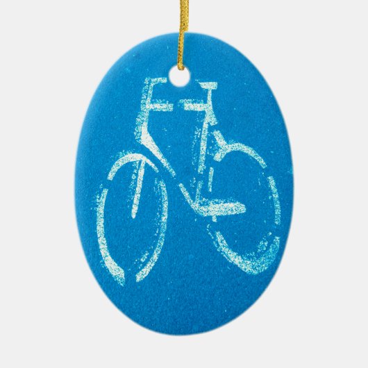 Blauwe witte fiets, fietsenbord keramisch ornament (Voorkant)