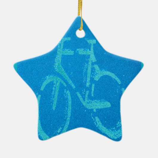 Blauwe witte fiets, fietsenbord keramisch ornament (Achterkant)