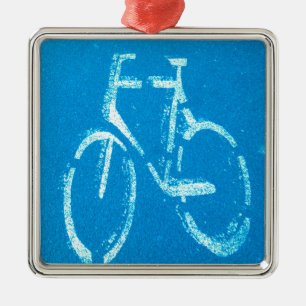 Blauwe witte fiets, fietsenbord metalen ornament