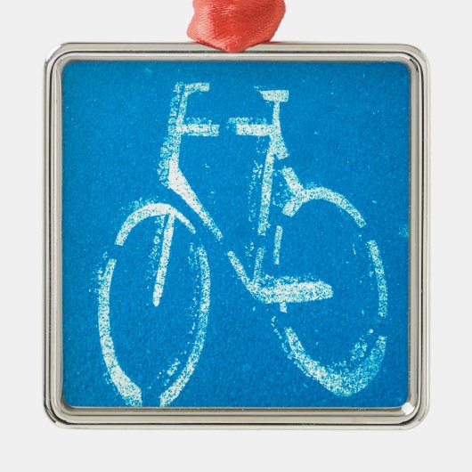 Blauwe witte fiets, fietsenbord metalen ornament (Voorkant)