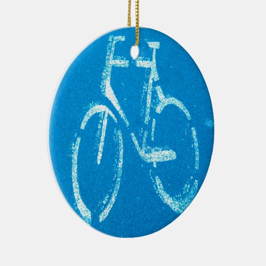 Blauwe witte fiets keramisch ornament (Rechts)