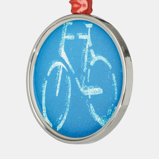 Blauwe witte fiets metalen ornament (Links)