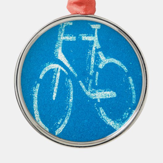 Blauwe witte fiets metalen ornament (Voorkant)