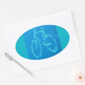 Blauwe witte fiets ovale sticker (Envelop)