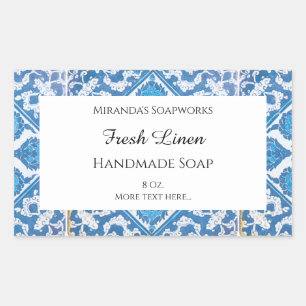 Blauwe witte fijne kornbloem bewerkbare zeepsticke rechthoekige sticker