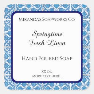 Blauwe witte fijne kornbloem bewerkbare zeepsticke vierkante sticker