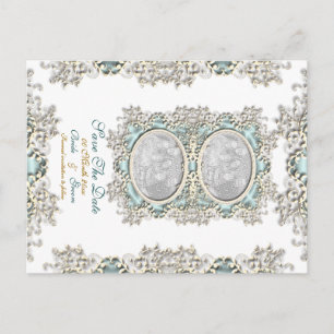 Blauwe witte  filigraat aankondigingskaart