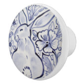 Blauwe witte  Floral Rabbit Drawer Knop (Rechts)