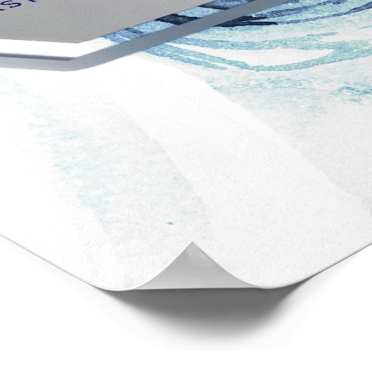 Blauwe witte Floral Winter Wedding Seating Chart Poster (Hoek)