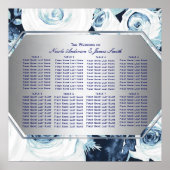 Blauwe witte Floral Winter Wedding Seating Chart Poster (Voorkant)