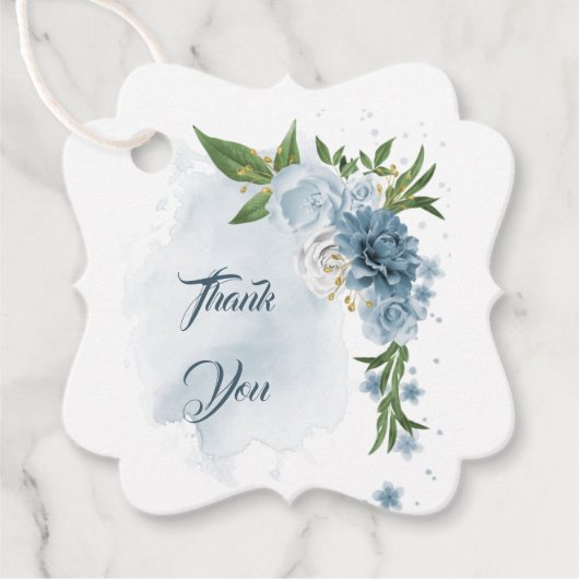 blauwe witte florale griep bedankjes labels (Voorkant)