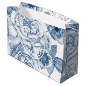 Blauwe witte  florale tas large cadeautasje (Achterkant Gekanteld)