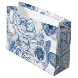 Blauwe witte florale tas large cadeautasje