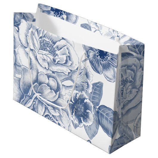 Blauwe witte  florale tas large cadeautasje (Voorkant Gekanteld)