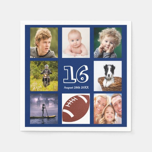 Blauwe witte foto van Birthday party collage Servet (Voorkant)