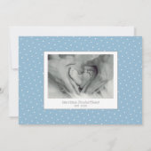 Blauwe witte fotocollage Welkom bij de geboorte va Aankondiging (Achterkant)