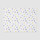 BLAUWE WITTE GEEL STARS TISSUEPAPIER (Voorkant)