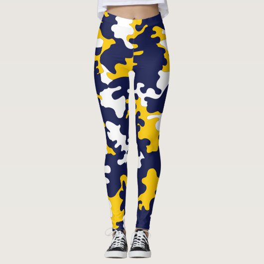 Blauwe, witte, gele Camo-Leggings Leggings (Voorkant)