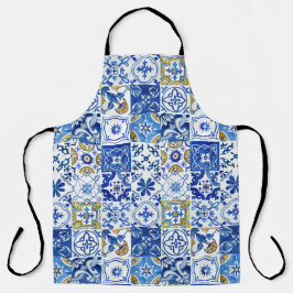 Blauwe, Witte & Gele Waterverf Middellandse Zee Schort