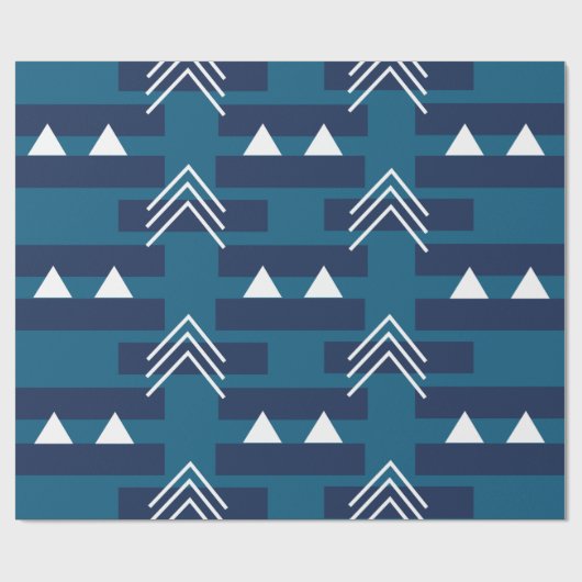 Blauwe witte geometrische vormen cadeaupapier (Vlak)