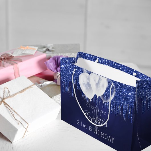 Blauwe witte glitter van de Birthday druppelt ball Groot Cadeauzakje