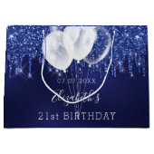 Blauwe witte glitter van de Birthday druppelt ball Groot Cadeauzakje (Voorkant)